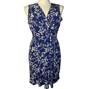 Kaileigh Sleeveless Wrap Dress Navy White Floral Print Size L
